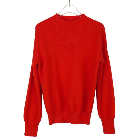 1980s Vintage Zeagoo Orange Red Scarlett High Neck Knit Sweater Small Retro - Picture 1 of 7